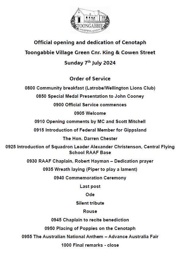 Toongabbie Cenotaph Order of Service image