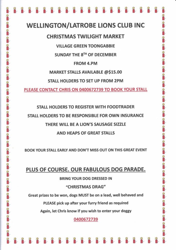 Flyer for Toongabbie Victoria Christmas Market